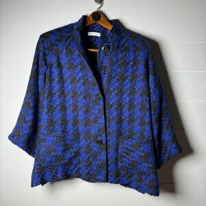 Coldwater Creek Soft Tweed Jacket Blue Black Womens Size L Lined Pockets